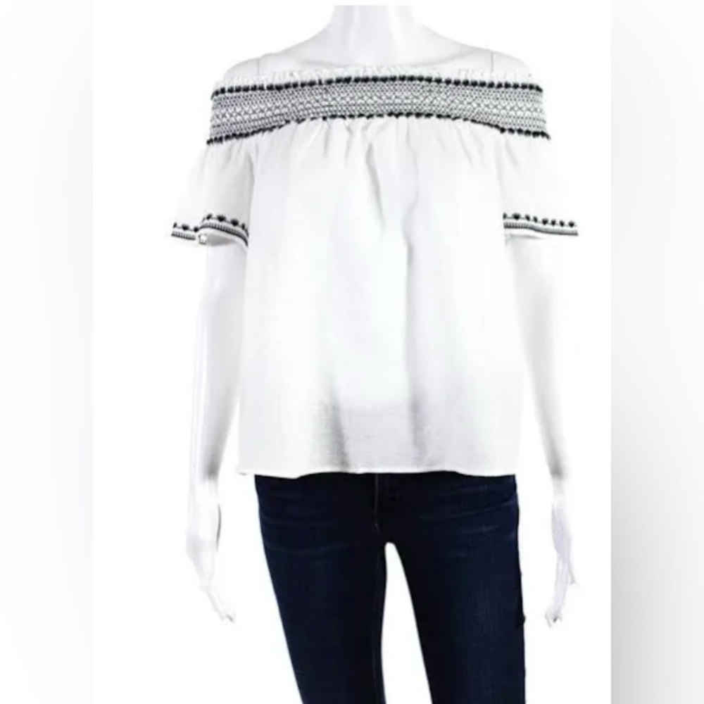 NWT, Ann Taylor Womens Short Sleeve Smocked Off Shoulder, small, linen, cotton